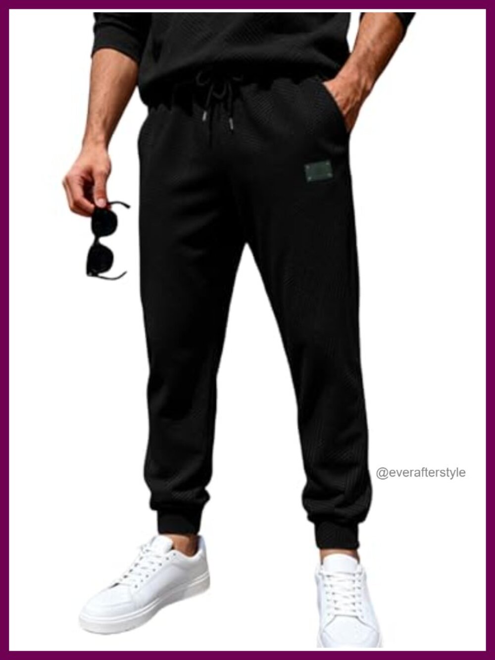 Men's Textured Tapered Joggers with Drawstring Waist & Pockets